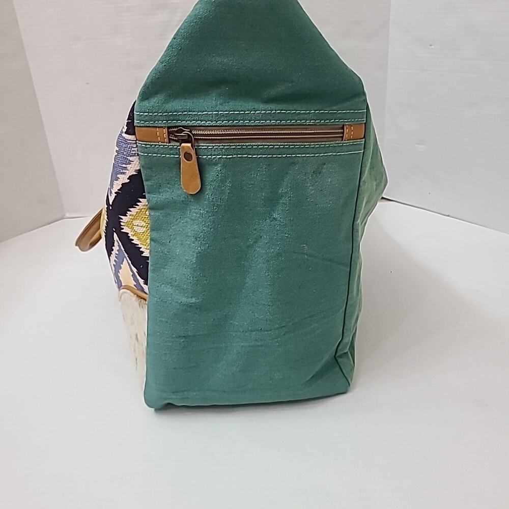 New Sixtease Tote Weekender Bag Leather Canvas Boho Southwestern Multi Textures - Picture 6 of 12